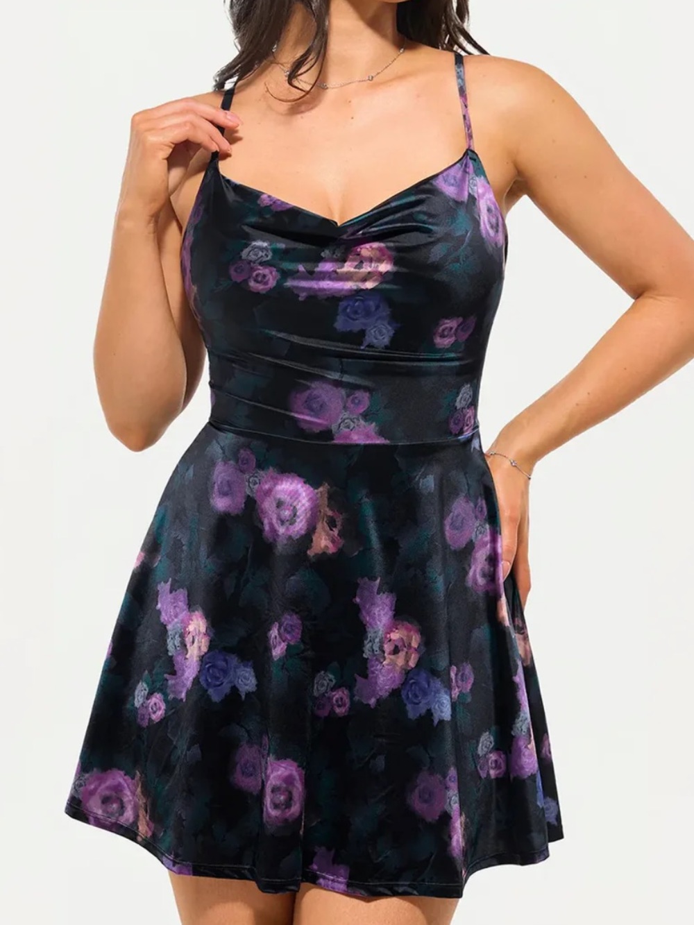 NWOT Popilush Shapewear Strappy Cowl Neck Tummy Control Flare Dress